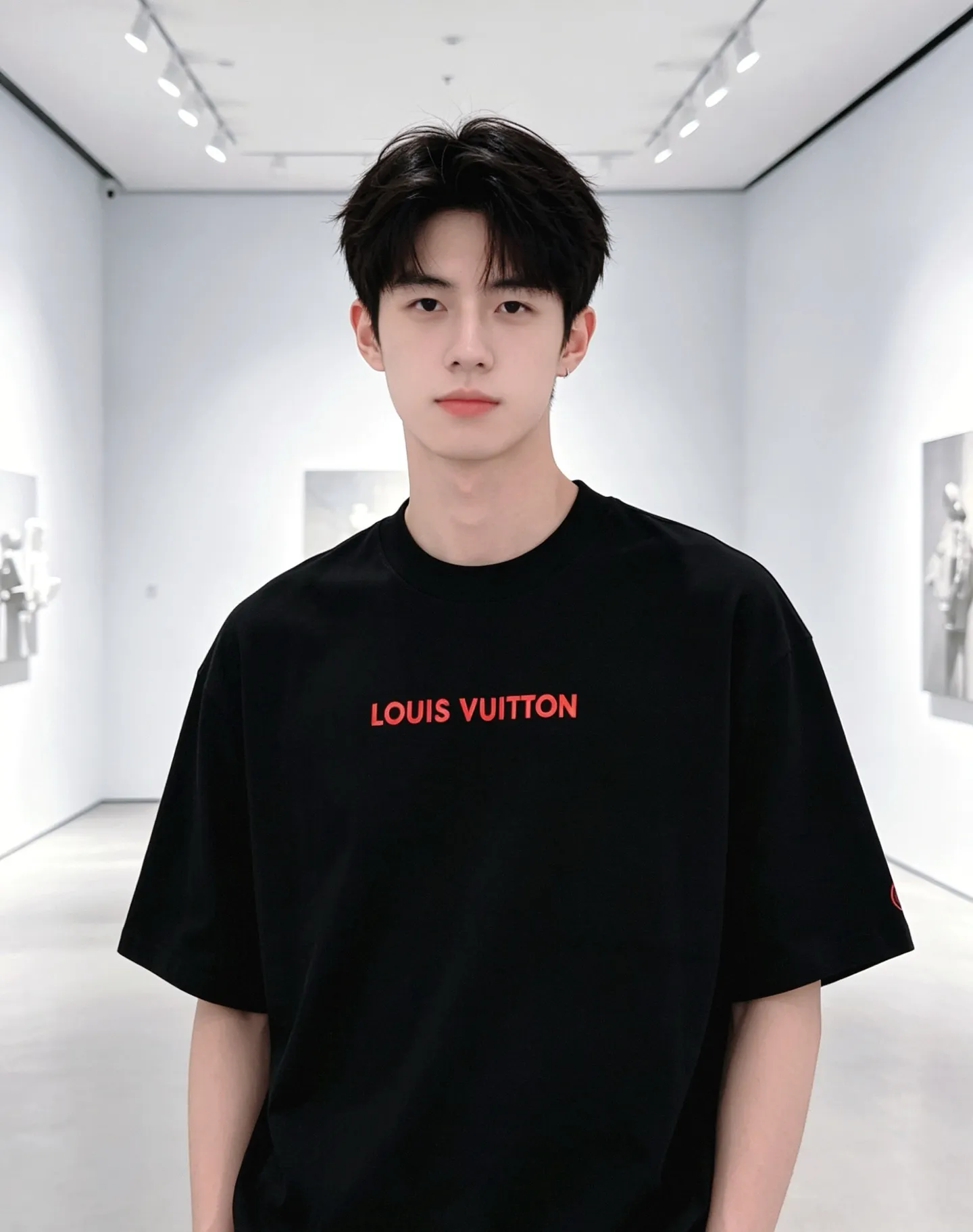 Louis Vuitton/Louis Vuitton short sleeves with red letter slogan printed on the chest